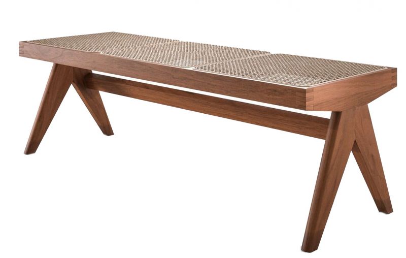 Cassina Bank 057 aus Teakholz mit Wiener Geflecht, modernes Design für Wohnzimmer und Wartebereiche.